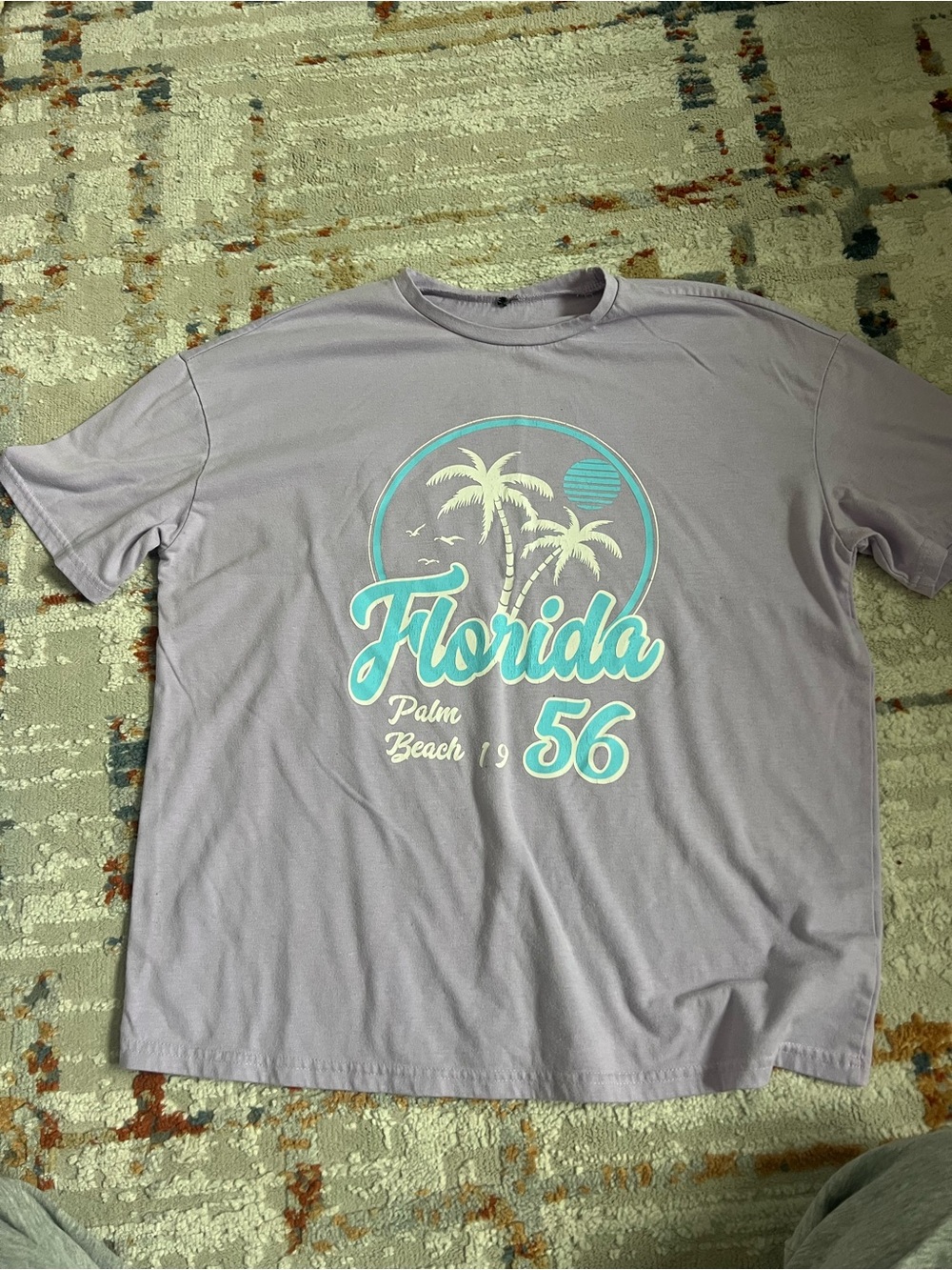 SHEIN Light Purple Florida Palm Graphic Tee with Aqua Print